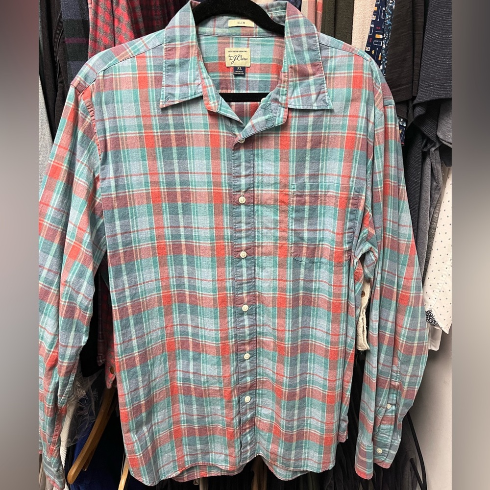 J. Crew Red and Blue Plaid Casual Button Down Shirt